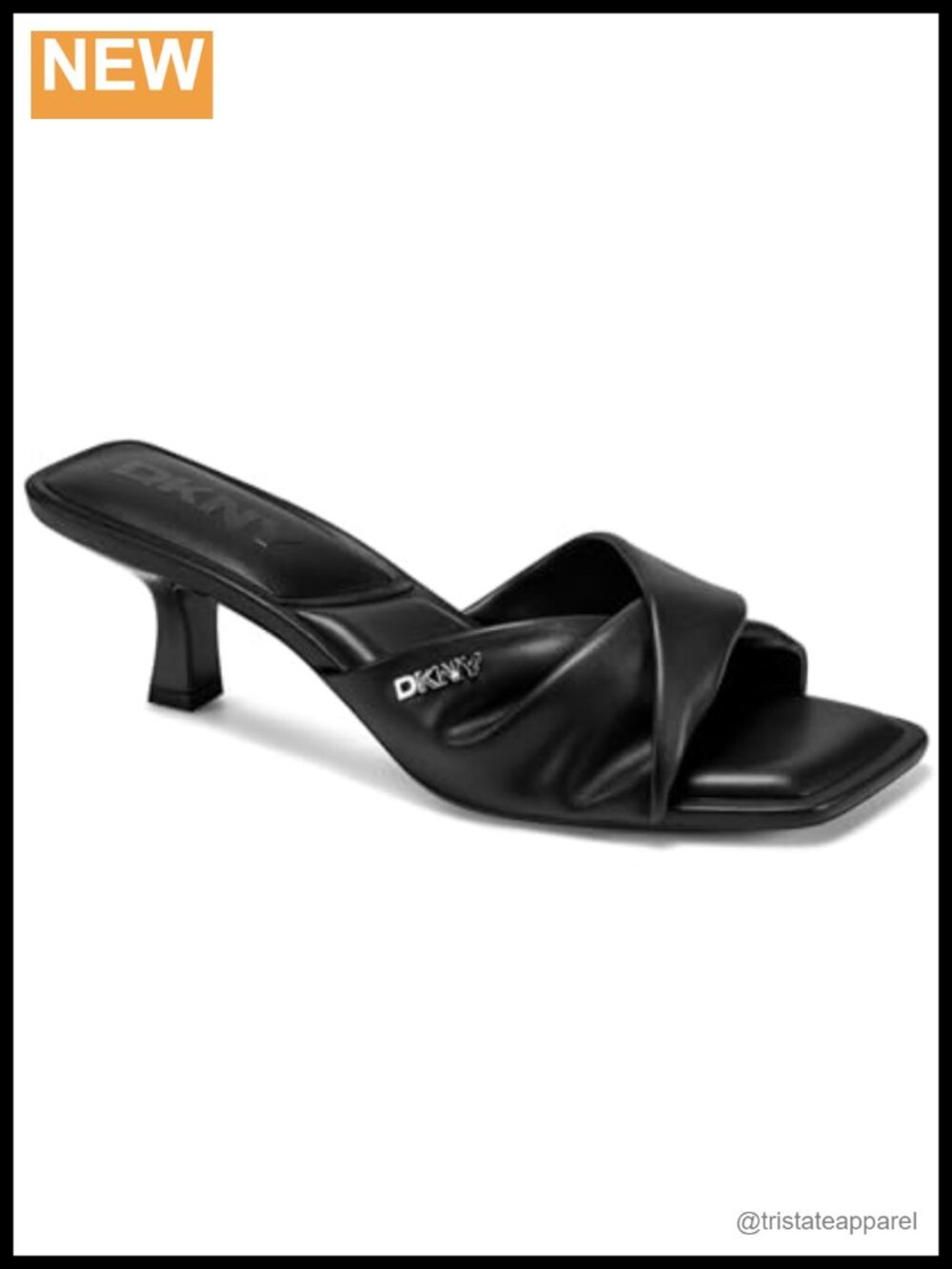 DKNY Jolaine Twist Heel Mule Kitten Heel Square Toe Slip-On Sandal